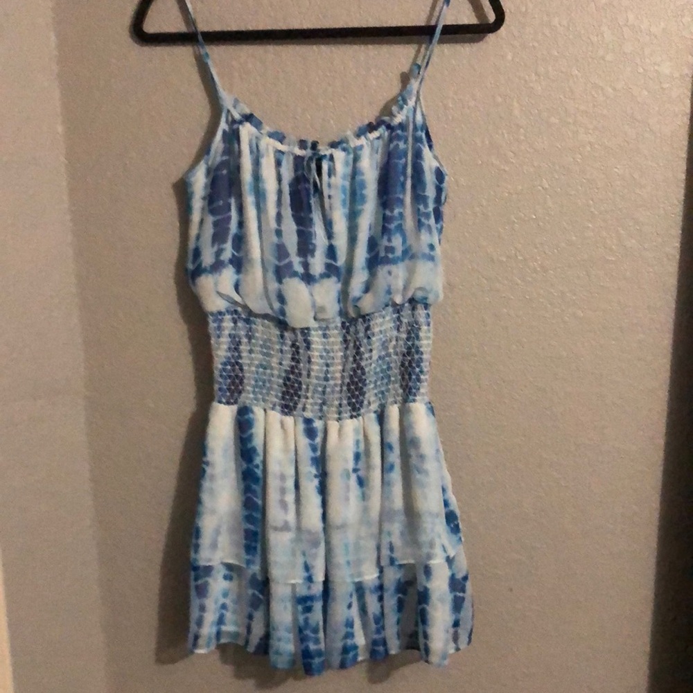 bebe Blue and White Tie-Dye Mini Dress